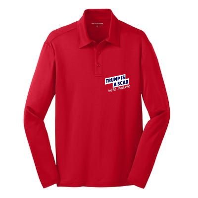 Funny Trump Is A Scab Vote Harris Kamala 2024 Silk Touch Performance Long Sleeve Polo