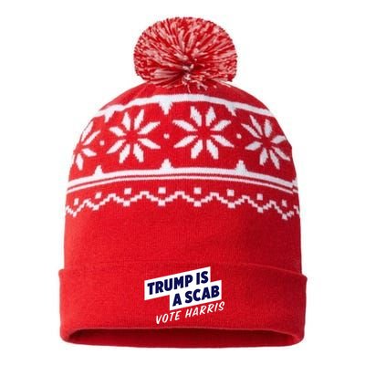 Funny Trump Is A Scab Vote Harris Kamala 2024 USA-Made Snowflake Beanie