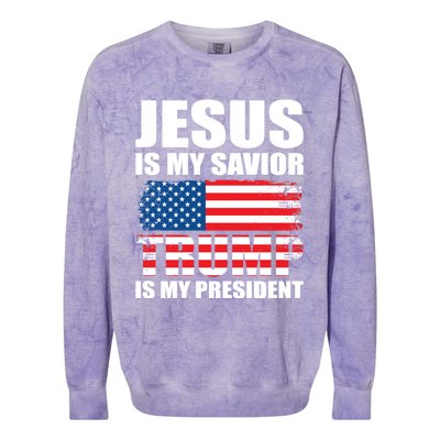 Funny Trump Jesus Is My Savior Trump Is My President Gift Colorblast Crewneck Sweatshirt