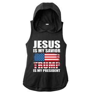 Funny Trump Jesus Is My Savior Trump Is My President Gift Ladies PosiCharge Tri-Blend Wicking Draft Hoodie Tank