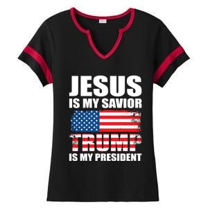 Funny Trump Jesus Is My Savior Trump Is My President Gift Ladies Halftime Notch Neck Tee