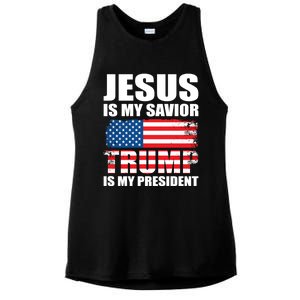 Funny Trump Jesus Is My Savior Trump Is My President Gift Ladies PosiCharge Tri-Blend Wicking Tank