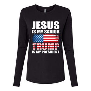 Funny Trump Jesus Is My Savior Trump Is My President Gift Womens Cotton Relaxed Long Sleeve T-Shirt