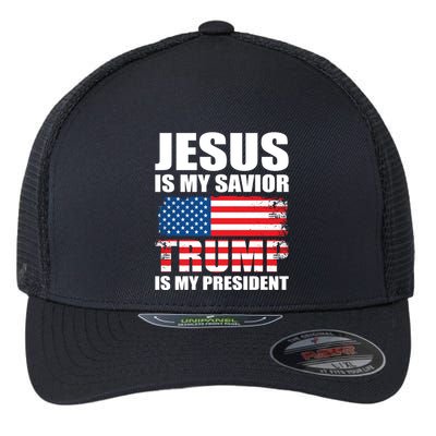 Funny Trump Jesus Is My Savior Trump Is My President Gift Flexfit Unipanel Trucker Cap