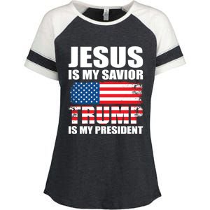 Funny Trump Jesus Is My Savior Trump Is My President Gift Enza Ladies Jersey Colorblock Tee