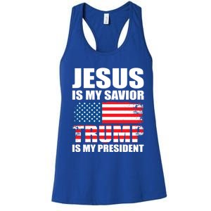 Funny Trump Jesus Is My Savior Trump Is My President Gift Women's Racerback Tank