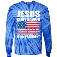 Funny Trump Jesus Is My Savior Trump Is My President Gift Tie-Dye Long Sleeve Shirt