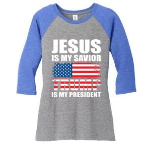 Funny Trump Jesus Is My Savior Trump Is My President Gift Women's Tri-Blend 3/4-Sleeve Raglan Shirt