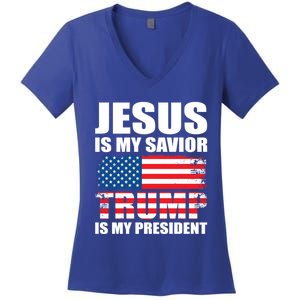 Funny Trump Jesus Is My Savior Trump Is My President Gift Women's V-Neck T-Shirt