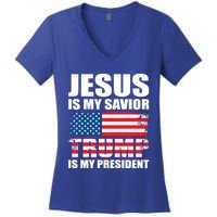 Funny Trump Jesus Is My Savior Trump Is My President Gift Women's V-Neck T-Shirt