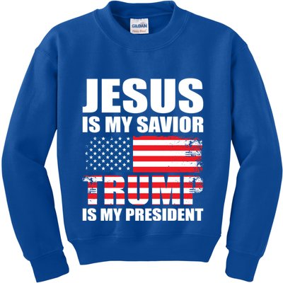 Funny Trump Jesus Is My Savior Trump Is My President Gift Kids Sweatshirt