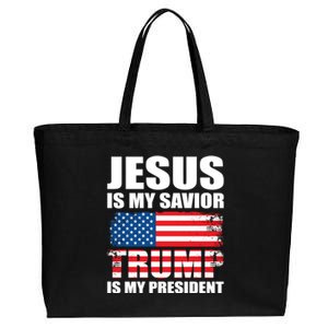 Funny Trump Jesus Is My Savior Trump Is My President Gift Cotton Canvas Jumbo Tote