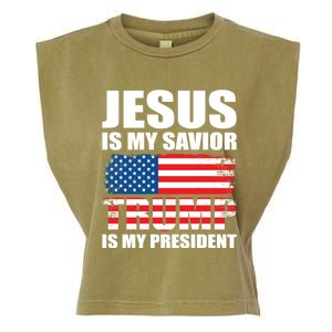 Funny Trump Jesus Is My Savior Trump Is My President Gift Garment-Dyed Women's Muscle Tee