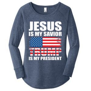 Funny Trump Jesus Is My Savior Trump Is My President Gift Women's Perfect Tri Tunic Long Sleeve Shirt