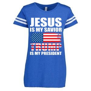 Funny Trump Jesus Is My Savior Trump Is My President Gift Enza Ladies Jersey Football T-Shirt