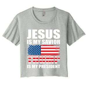 Funny Trump Jesus Is My Savior Trump Is My President Gift Women's Crop Top Tee