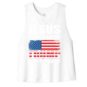 Funny Trump Jesus Is My Savior Trump Is My President Gift Women's Racerback Cropped Tank