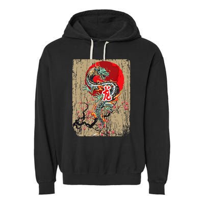 funny Traditional Japanese Dragon Art Japan Garment-Dyed Fleece Hoodie