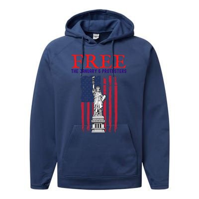 Free The January 6 Protesters Anti Biden Conservative 8 Performance Fleece Hoodie