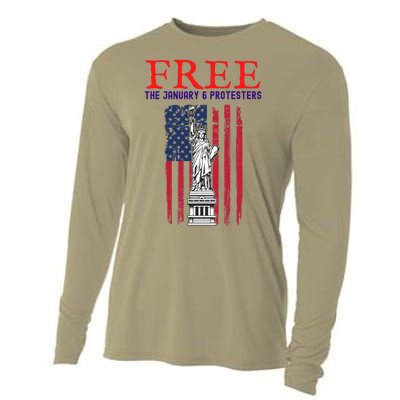 Free The January 6 Protesters Anti Biden Conservative 8 Cooling Performance Long Sleeve Crew