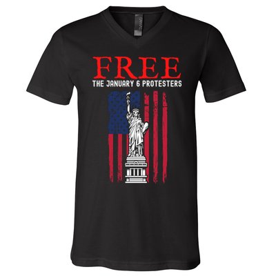 Free The January 6 Protesters Anti Biden Conservative V-Neck T-Shirt