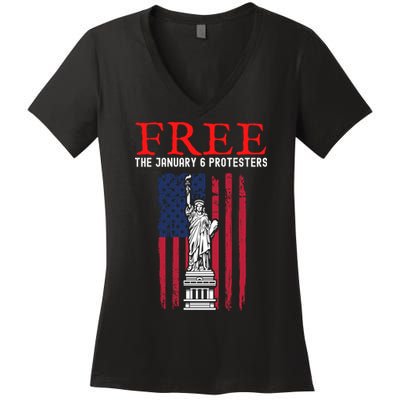 Free The January 6 Protesters Anti Biden Conservative Women's V-Neck T-Shirt