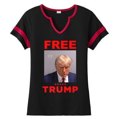 Free Trump Jail Mugshot Photo Campaign Ladies Halftime Notch Neck Tee