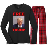 Free Trump Jail Mugshot Photo Campaign Women's Long Sleeve Flannel Pajama Set 