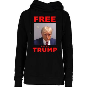 Free Trump Jail Mugshot Photo Campaign Womens Funnel Neck Pullover Hood