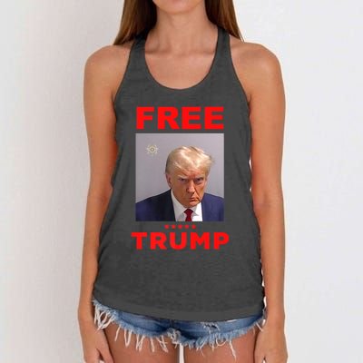 Free Trump Jail Mugshot Photo Campaign Women's Knotted Racerback Tank