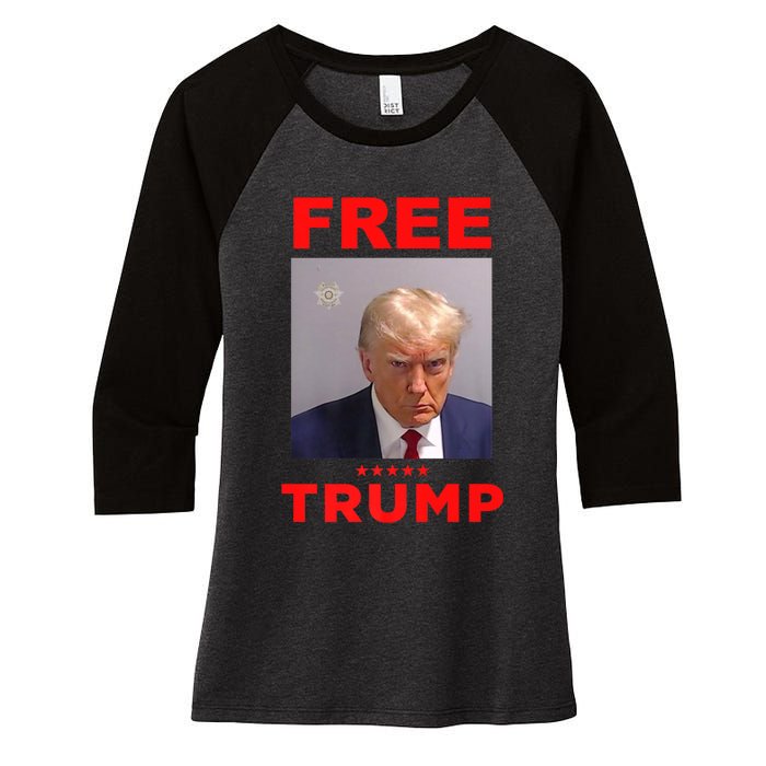 Free Trump Jail Mugshot Photo Campaign Women's Tri-Blend 3/4-Sleeve Raglan Shirt