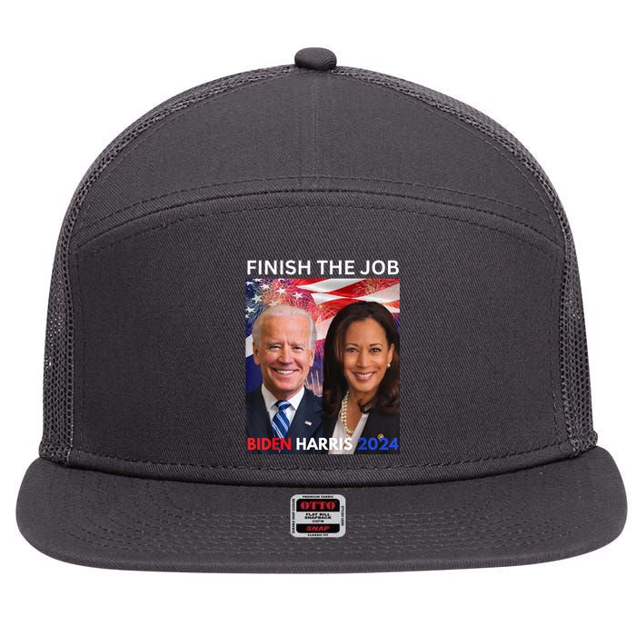 Finish The JobBiden Harris 2024 Political Tee Democrats 7 Panel Mesh Trucker Snapback Hat