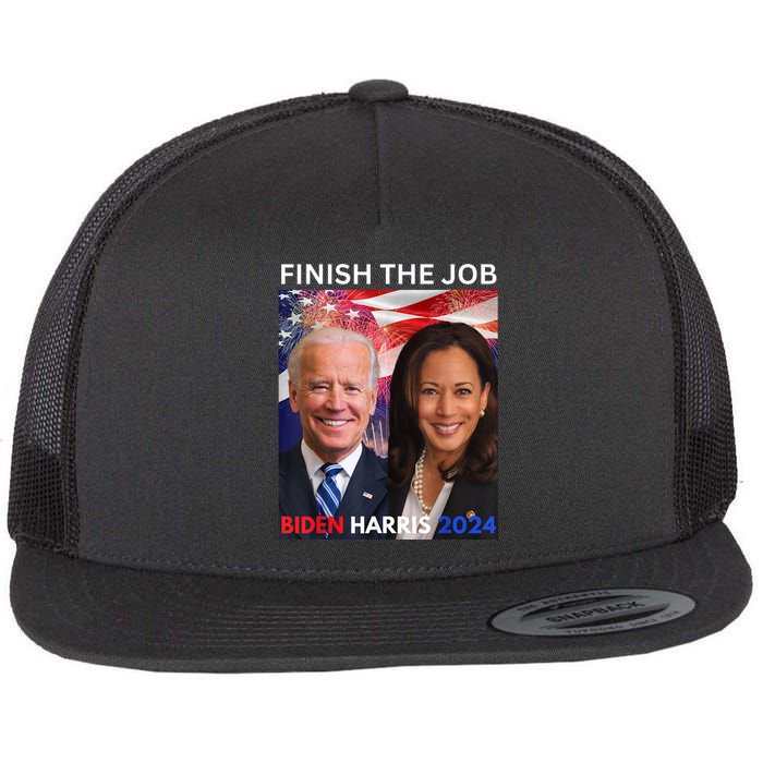 Finish The JobBiden Harris 2024 Political Tee Democrats Flat Bill Trucker Hat