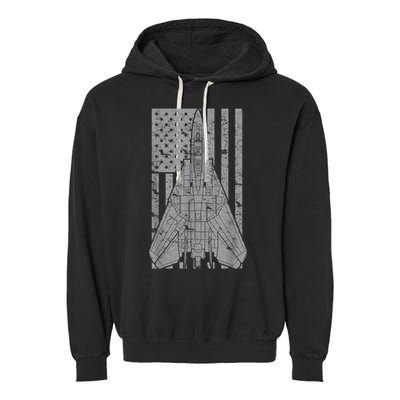 F14 Tomcat Jet Fighter Vintage American Flag Garment-Dyed Fleece Hoodie
