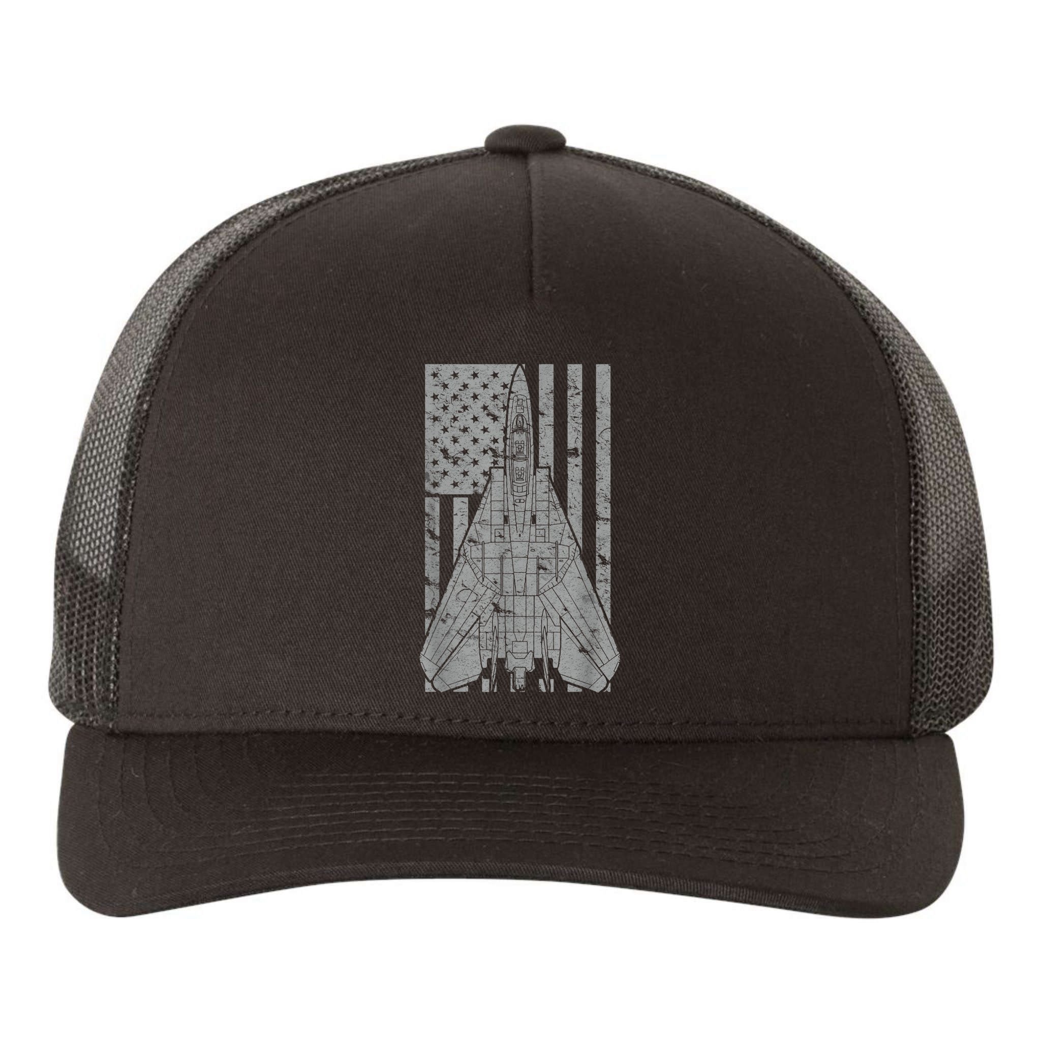 F14 Tomcat Jet Fighter Vintage American Flag Yupoong Adult 5-Panel Trucker Hat