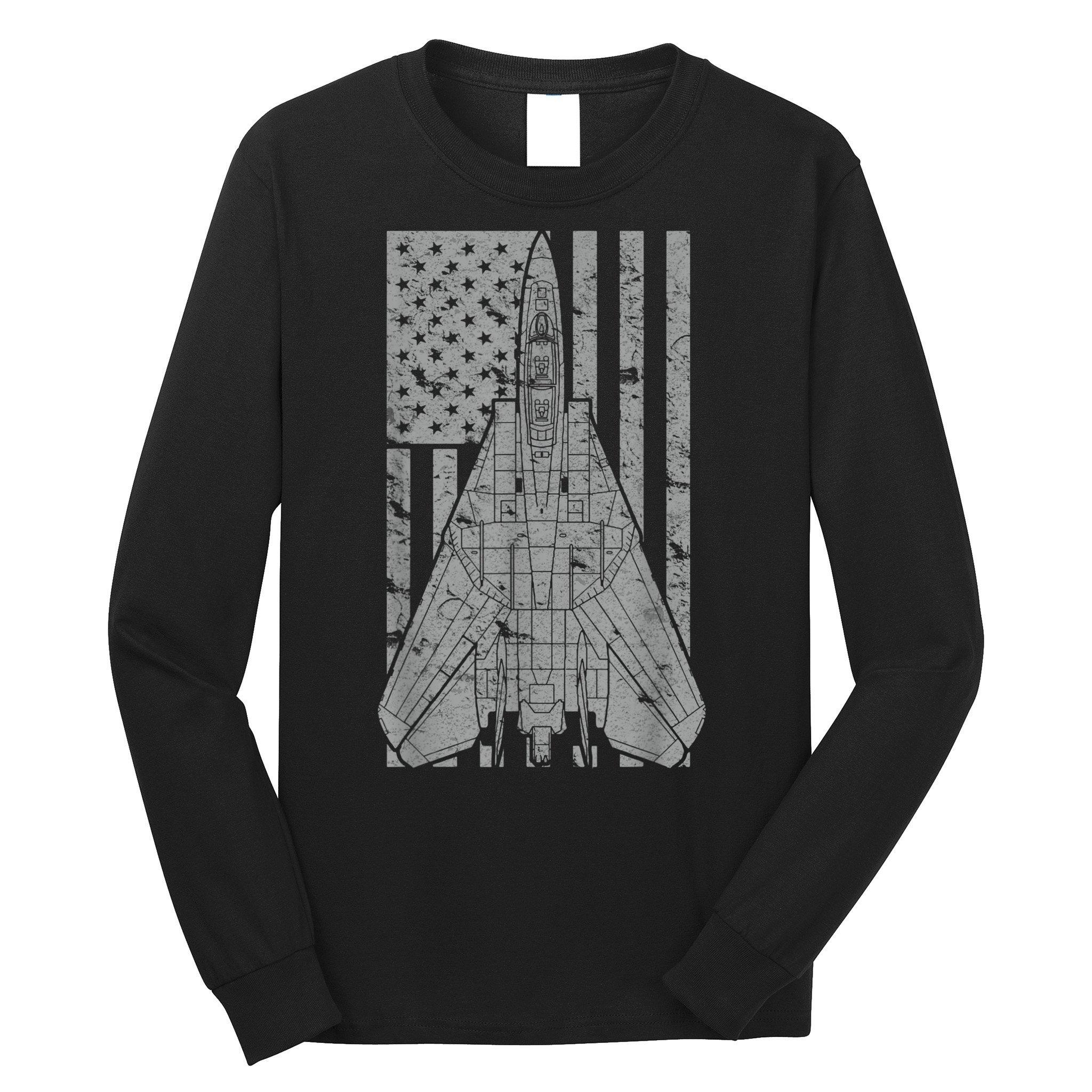 F14 Tomcat Jet Fighter Vintage American Flag Long Sleeve Shirt