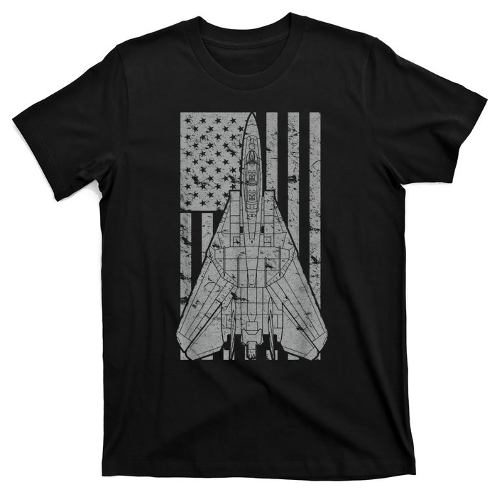 F14 Tomcat Jet Fighter Vintage American Flag T-Shirt