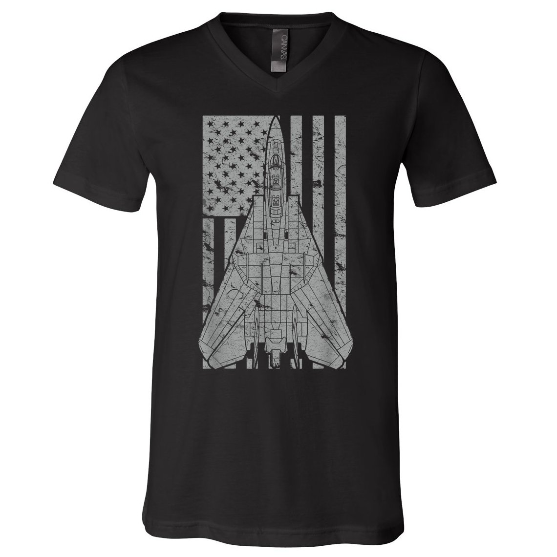 F14 Tomcat Jet Fighter Vintage American Flag V-Neck T-Shirt