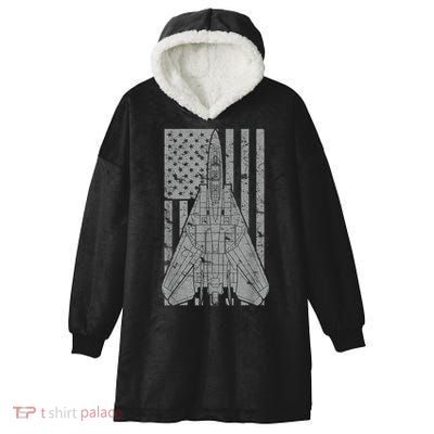 F14 Tomcat Jet Fighter Vintage American Flag Hooded Wearable Blanket