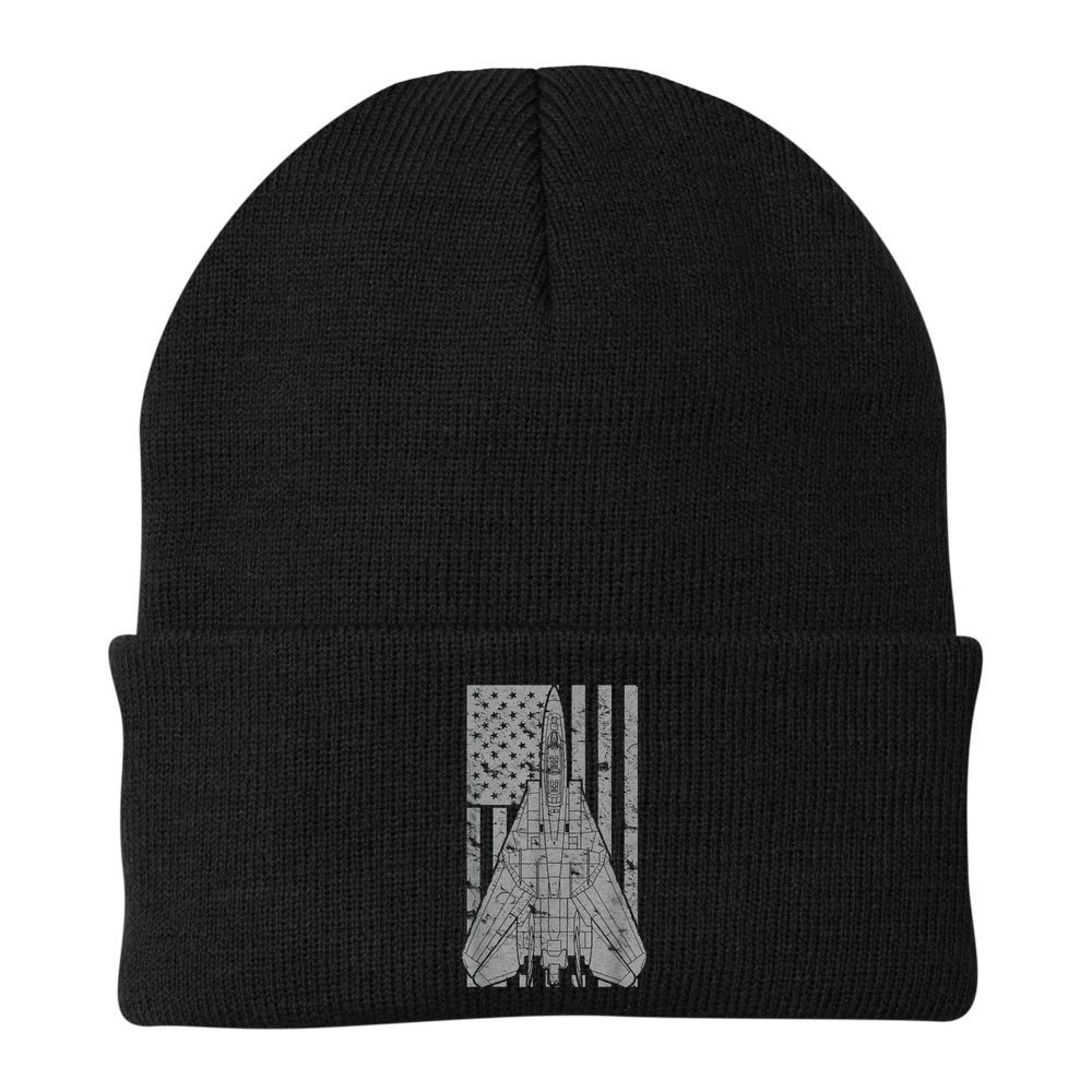 F14 Tomcat Jet Fighter Vintage American Flag Beanie