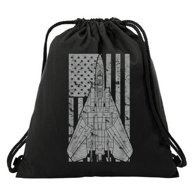 F14 Tomcat Jet Fighter Vintage American Flag Drawstring Bag