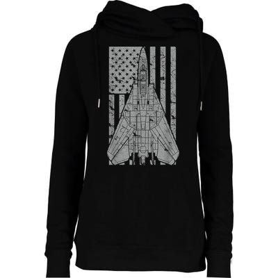 F14 Tomcat Jet Fighter Vintage American Flag Womens Funnel Neck Pullover Hood