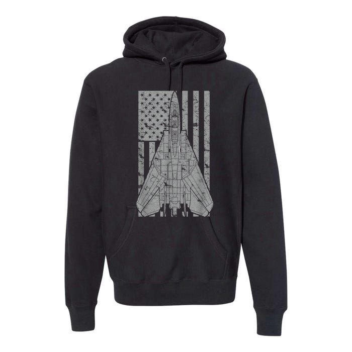 F14 Tomcat Jet Fighter Vintage American Flag Premium Hoodie