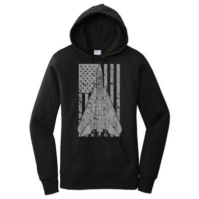 F14 Tomcat Jet Fighter Vintage American Flag Women's Pullover Hoodie