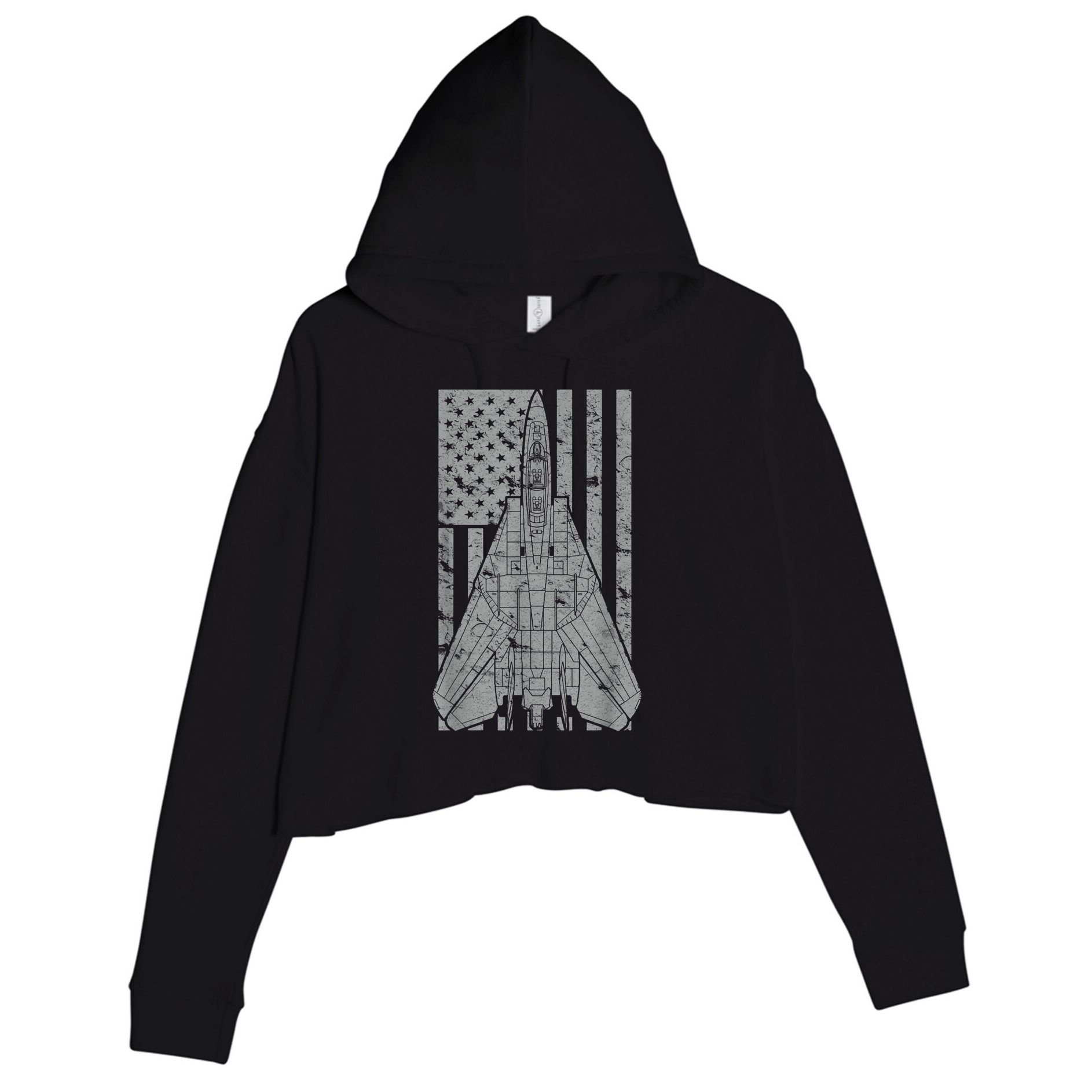 F14 Tomcat Jet Fighter Vintage American Flag Crop Fleece Hoodie