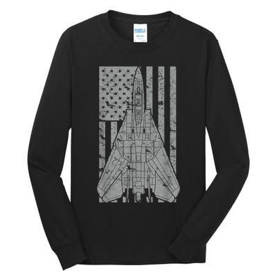 F14 Tomcat Jet Fighter Vintage American Flag Tall Long Sleeve T-Shirt