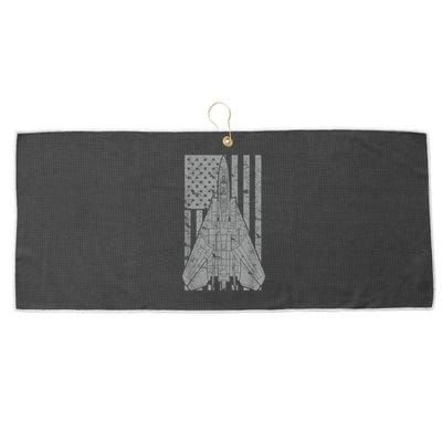 F14 Tomcat Jet Fighter Vintage American Flag Large Microfiber Waffle Golf Towel