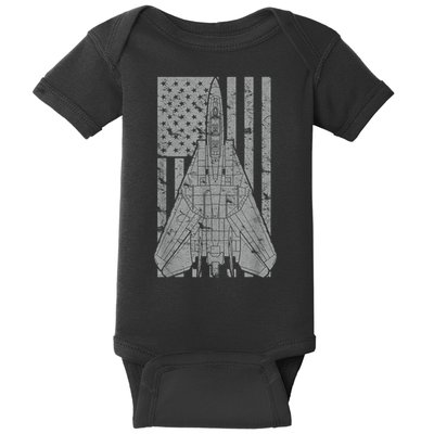 F14 Tomcat Jet Fighter Vintage American Flag Baby Bodysuit
