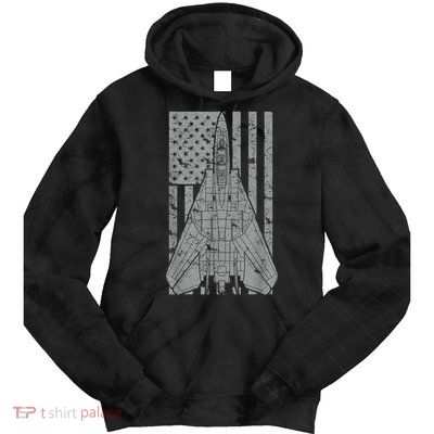 F14 Tomcat Jet Fighter Vintage American Flag Tie Dye Hoodie