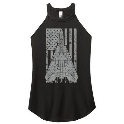 F14 Tomcat Jet Fighter Vintage American Flag Women's Perfect Tri Rocker Tank